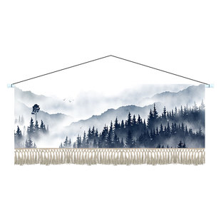 轻奢山水挂画布艺客厅背景墙装饰画卧室床头挂布酒店民宿横版挂毯