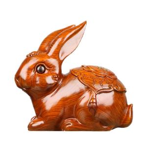 花梨木雕兔子实木质动物居家摆件生肖福财古风装饰手作道具工艺品