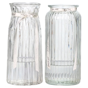 【特大号两件套】玻璃花瓶透明水养富贵竹百合花瓶客厅插花瓶摆件