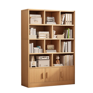 实木书架落地置物架多层客厅靠墙柜子储物柜学生收纳家用带门书柜