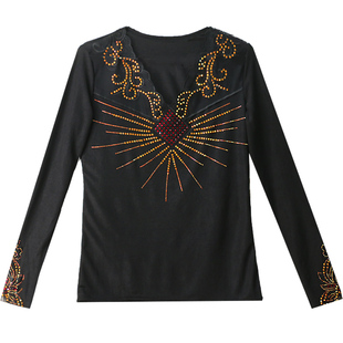 春秋网红打底衫女2025内搭洋气修身百搭长袖薄款性感T恤烫钻冰丝