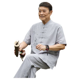 爸爸夏装短袖唐装中老年男休闲衬衫60岁70爷爷棉麻套装老人衣服薄