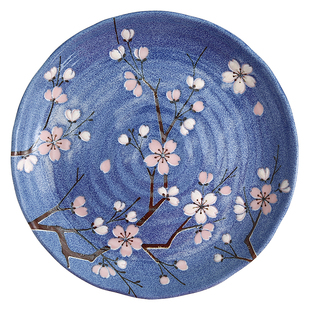 日本进口蓝樱花陶瓷碗盘釉下彩餐具日式家用饭碗盘子钵碗大碗面碗