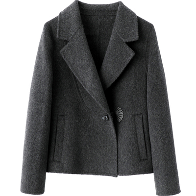 超短款秋冬修身西装领呢子外套