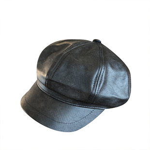 儿童帽子春秋PU皮质八角贝雷帽秋季男童女童洋气时尚宝宝画家帽