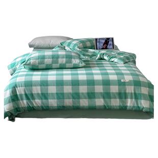 日系简约格子全棉四件套复古学院风纯棉色织水洗棉男生款床单被套