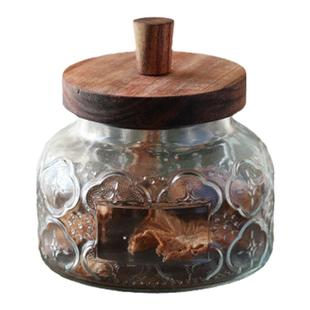 复古厨房家用杂粮零食收纳罐复古浮雕海棠花纹白糖玻璃密封储物罐