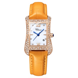 晨曦时尚方形女士手表外贸学生真皮带钢带镶钻网红日历石英腕表女