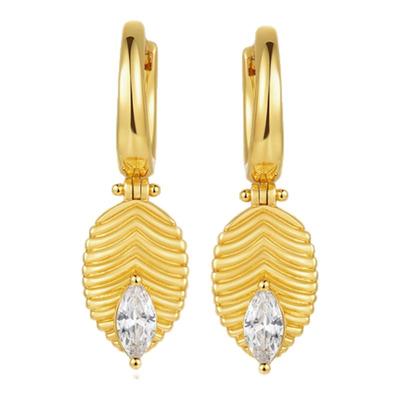 sunshifen Rainforest系列镀金马眼锆石编织叶片耳环情人节礼物