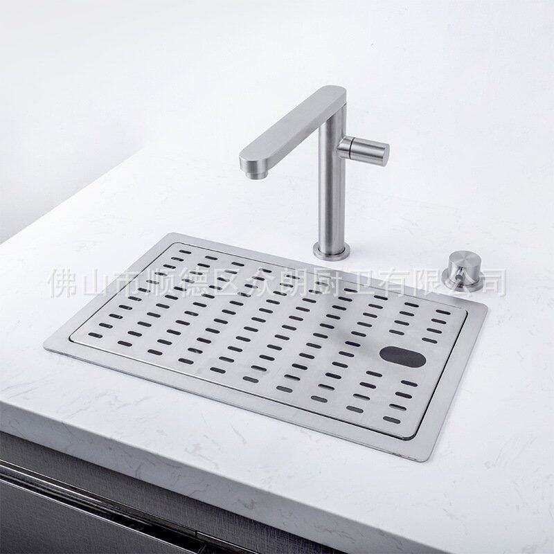304不锈钢带盖板沥水篮吧台水槽拉丝小单槽支持横竖向安装岛台盆,家装主材,沥水篮,淘宝优惠券,粉丝福利购,淘宝优惠卷