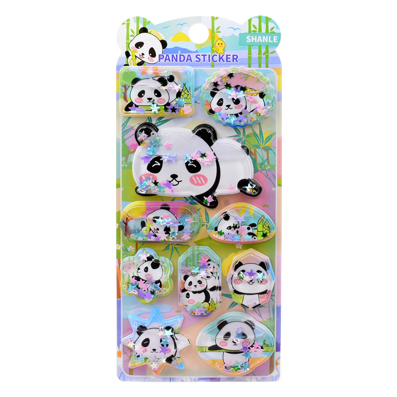 大熊猫贴纸儿童玩具立体带水摇摇乐灌油流沙水晶立体宝宝可爱贴画