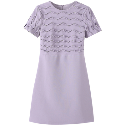 高端精致紫色镶钻小个子连衣裙