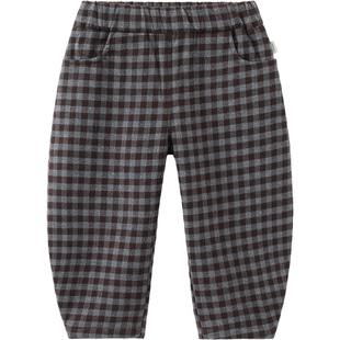 [450G绒弯刀裤]齐齐熊宝宝加绒裤子冬款男童红色格子裤儿童拜年服