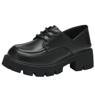 戈美其真皮乐福鞋女春季新款系带小皮鞋厚底英伦风jk两穿单鞋