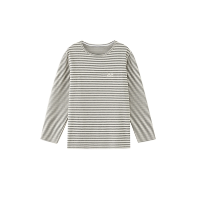 老章和小胖PONGKIKI极简灰白条纹长袖T恤女大码百搭显瘦打底衫冬