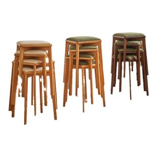 家逸实木小凳子家用高板凳方凳软包高凳木凳子可叠放餐桌凳矮凳