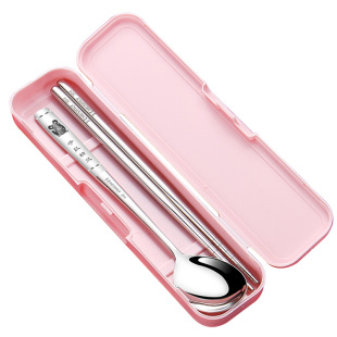 316不锈钢筷子勺子套装餐具盒学生外带上学专用儿童可爱单人汤勺