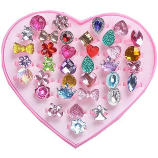 儿童戒指卡通金沙冰雪公主卡通指环宝宝幼儿园小女孩钻石礼物礼盒