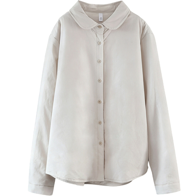 冬季简约翻领夹棉衬衫上衣棉衣女