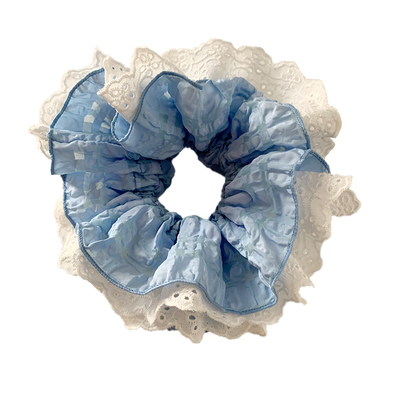 梦幻搭配~重工蓝色蕾丝大肠发圈