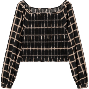 【播奥莱】播法式衬衫女春秋商场同款春秋一字领花衬衣BDQ3HD0736