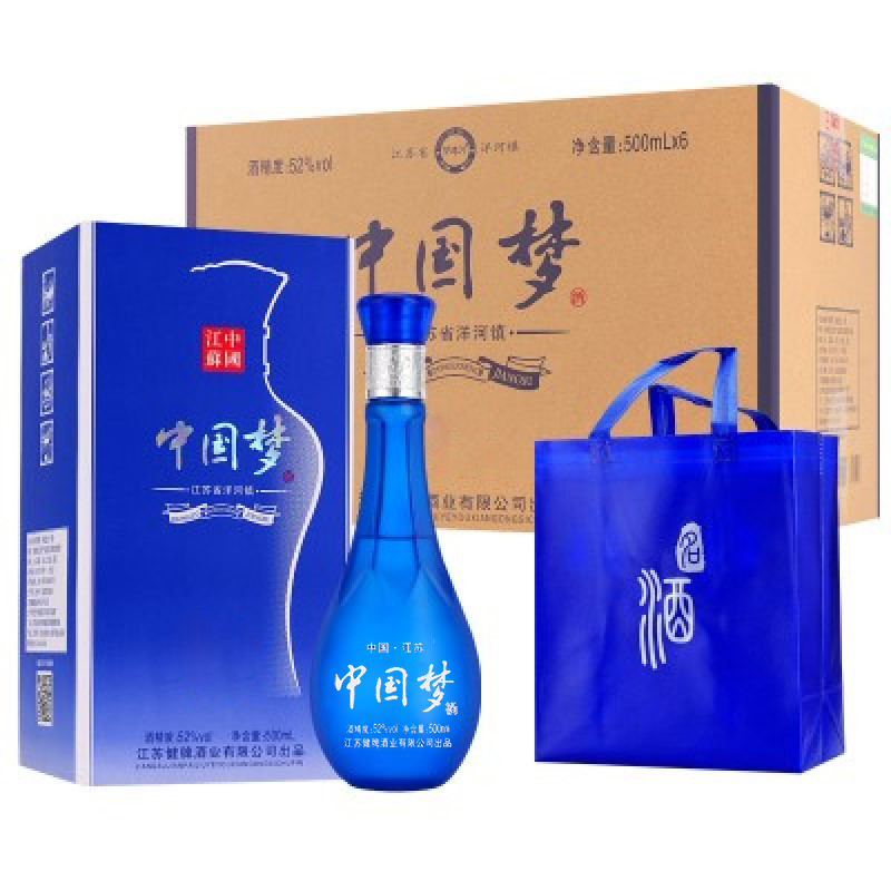 梦缘河中国梦52浓香白酒500ml*6瓶纯粮优质白酒送礼品袋
