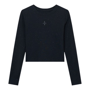 Jamor加墨黑色带细闪亮片上衣T恤时尚简约打底衫2026春季新款