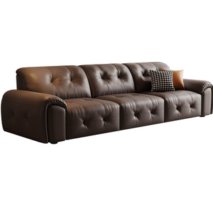 电动真皮沙发中古风可伸缩两用客厅直排意式半青皮2025新款沙发