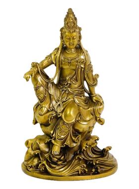 黄铜观音佛像家居供奉铜观音坐莲观音工艺品摆件乔迁礼品