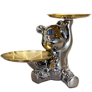 暴力熊钥匙收纳摆件托盘玄关客厅家居装饰品入户门口鞋柜乔迁礼物