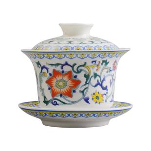 华光国瓷盖碗茶杯三才盖碗青花瓷大号泡茶杯单个防烫高档盖碗套装