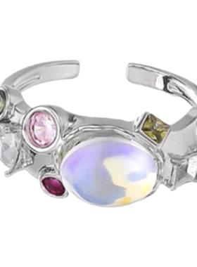 Y2K甜酷辣妹月光石开口食指戒女