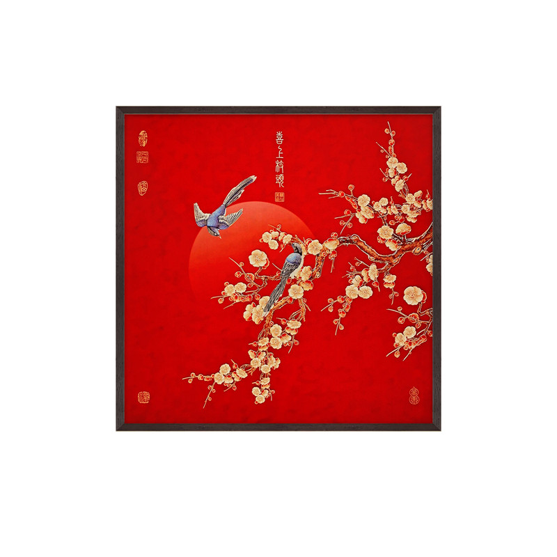 清仓喜上眉梢-铜雕画铜板画铜彩装饰画玄关画复古实木框画
