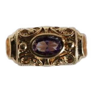 德国古董戒1960年代925银鎏金紫水晶戒指 宫廷复古中古饰品回流