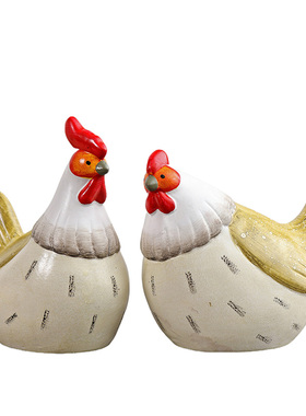 创意彩色情侣鸡摆件吉祥物