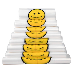 透明笑脸塑料袋加厚外卖打包袋超市购物背心方便小袋子食品袋家用