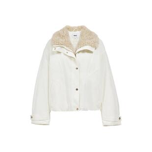 绫致ONLY冬季新款工装风保暖毛领拼接大翻领落肩棉服女