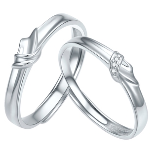 潮宏基s925银戒指银饰戒圈绳结手饰情侣男女对戒时尚通勤生日礼物