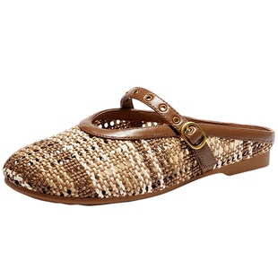 森达穆勒鞋女鞋2026夏季新款镂空透气编织绝美海边沙滩度假凉拖鞋