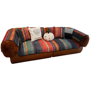 美式复古条纹高档沙发垫四季通用加厚坐垫客厅防滑时尚沙发巾套罩