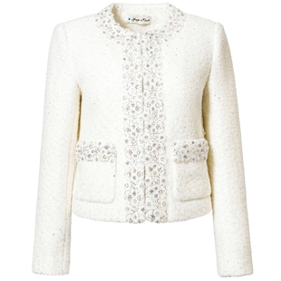 YongeFinch扬芬缇2025秋款法式名媛小香风36%羊毛亮片外套LUCIEY