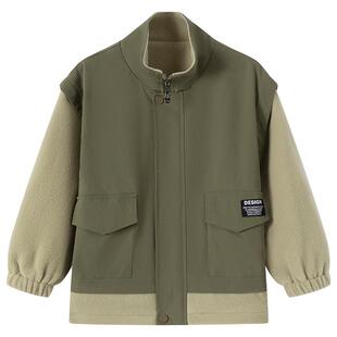 小象汉姆童装男童拼接摇粒绒外套秋冬装儿童上衣简潮户外2025秋装