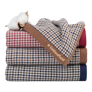 棉田毛巾纯棉英伦格子千鸟格高端男士全棉格子柔软纱布擦手巾