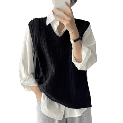 大码麻花针织马甲外搭背心毛衣