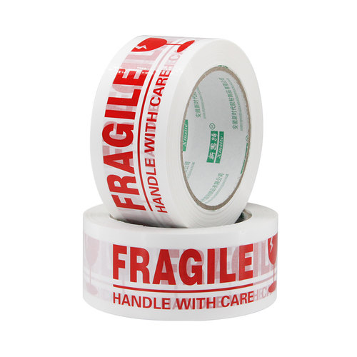 小心易碎白底红字厂家批发fragile中英文警示语封箱胶带快递胶带