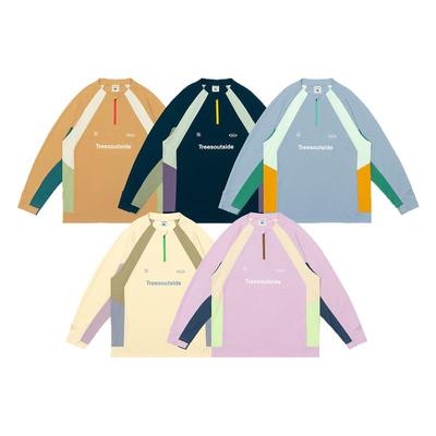 TreesOutside2025户外反光烫标复古拼色半拉链透气骑行服长袖T恤