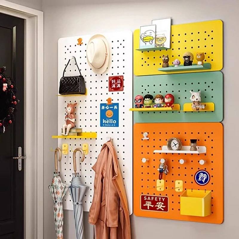 彩色洞洞板墙面置物架黑色整理打孔置物架风免学生竞架电收纳桌面