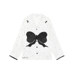 陈妍希同款RooMance汝曼司波点蝴蝶结睡衣女款秋冬绸缎家居服套装