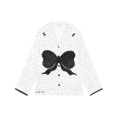 汝曼司女冰丝波点蝴蝶结蕾丝睡衣