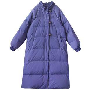 【簪星曳月】冬季浪漫紫色羽绒服女中长款修身加厚复古牛角扣外套